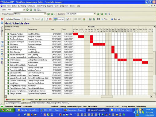 The BuilderMT WMS Construction Schedule Screen